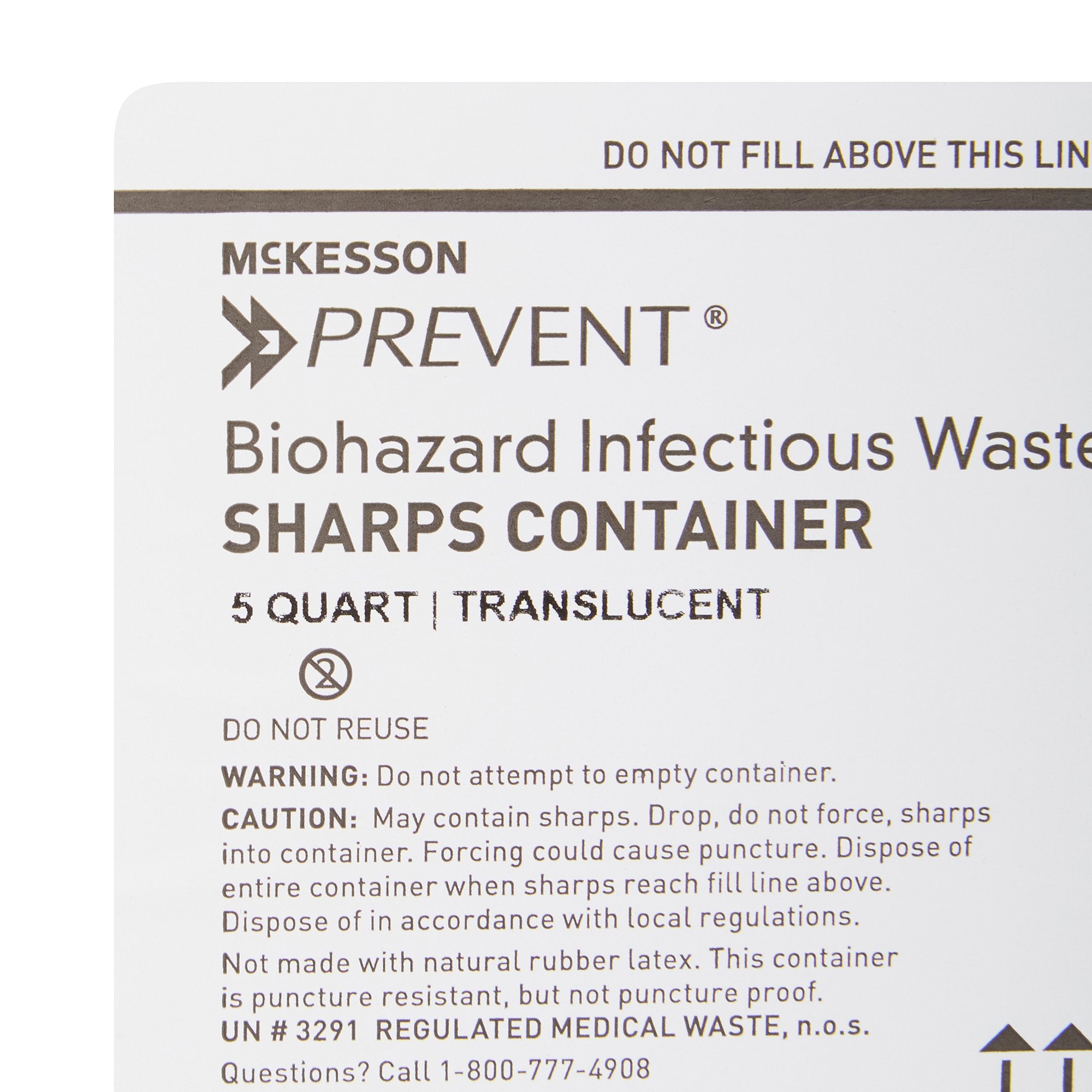 Sharps Container McKesson Prevent Translucent Base 10-3/4 H X 10-1/2 W X 4-3/4 D Inch Horizontal Entry 1.25 Gallon