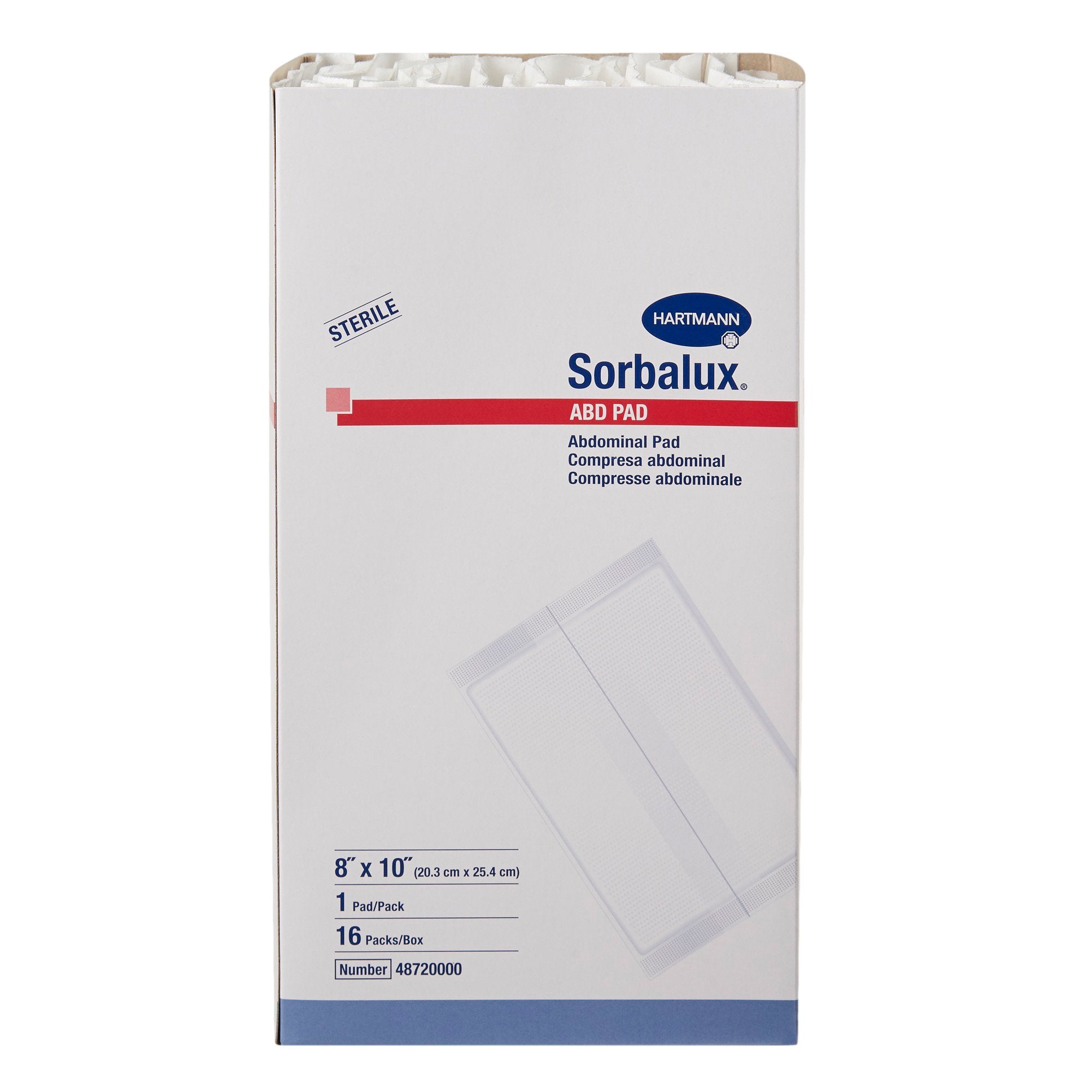 Abdominal Pad Sorbalux ABD Nonwoven Cellulose 1-Ply 8 X 10 Inch Rectangle Sterile