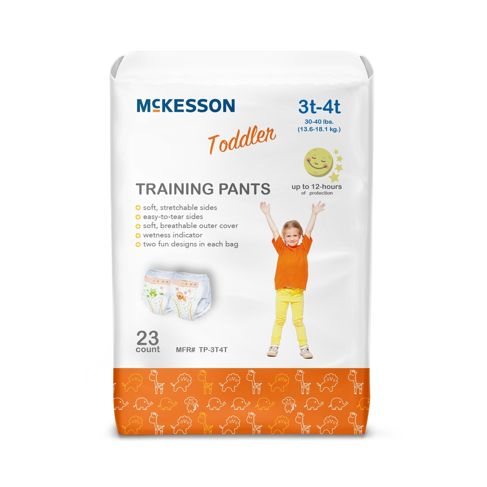 Unisex Toddler Training Pants McKesson Pull On with Tear Away Seams Size 3T to 4T Disposable Heavy Absorbency