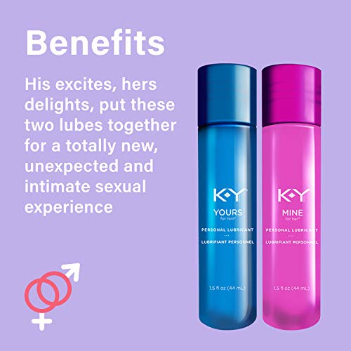 K-Y Yours + Mine Couples Lubricant, Adult Toy Friendly Personal Lubricant & Intimate Gel for Couples, Men, Women, Sex Lube, Clear, 2 x 1.5 Fl Oz, 2 count (Pack of 1)