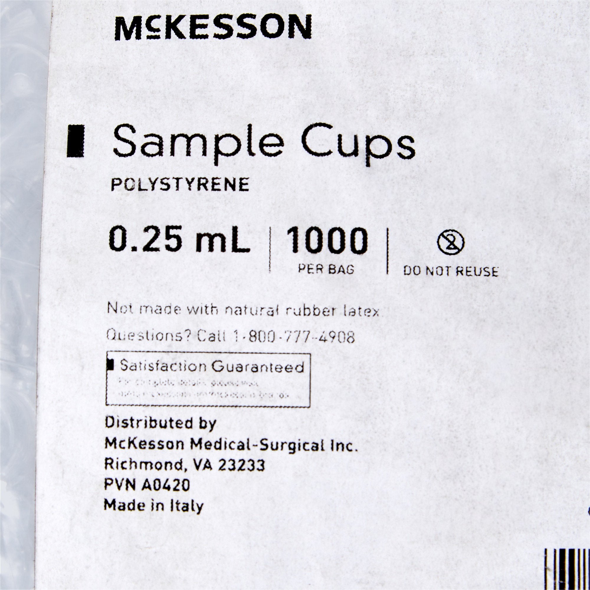 Sample Cup McKesson 0.25 mL, Clear, 14 X 16 mm, Without Caps