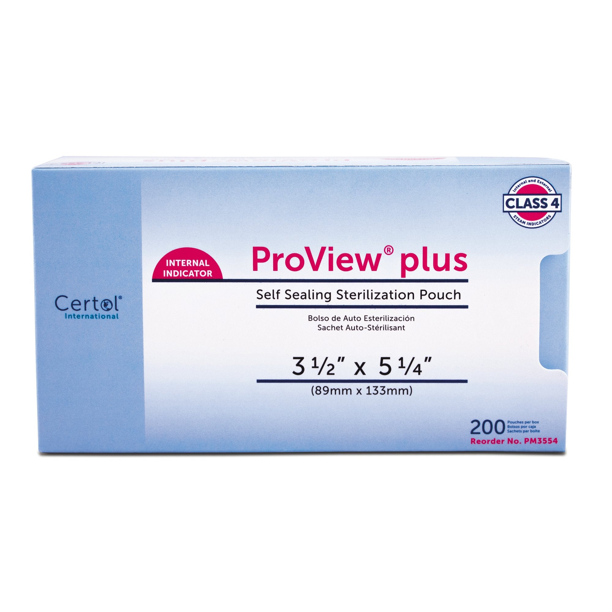 Sterilization Pouch ProView plus Gas / Steam / Chemical Vapor 3-1/2 X 5-1/4 Inch Transparent / Blue Self Seal Paper / Film