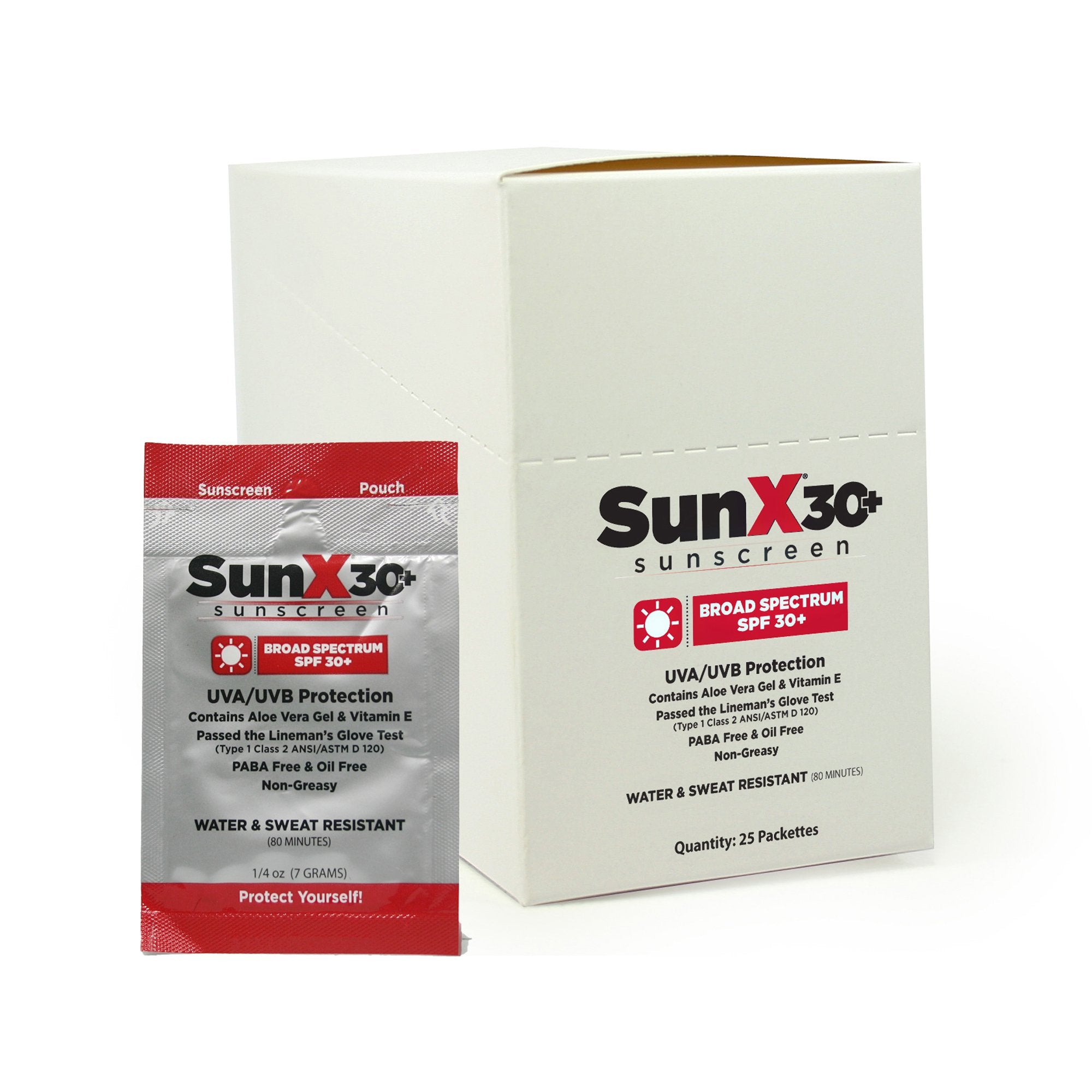Sunscreen with Dispenser Box SunX 30+ SPF 30 Lotion Individual Packet