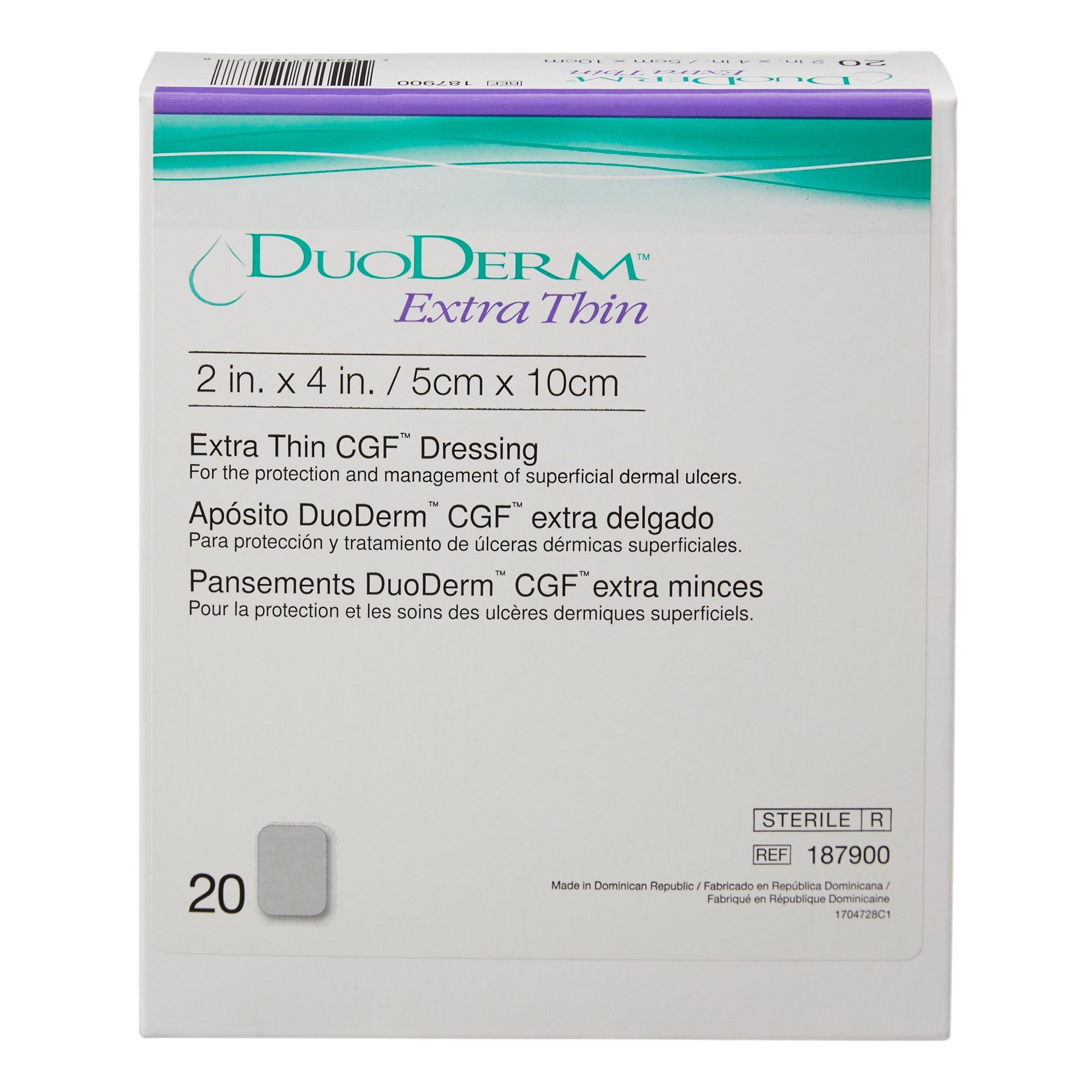 Hydrocolloid Dressing DuoDERM Extra Thin 2 X 4 Inch Rectangle Sterile