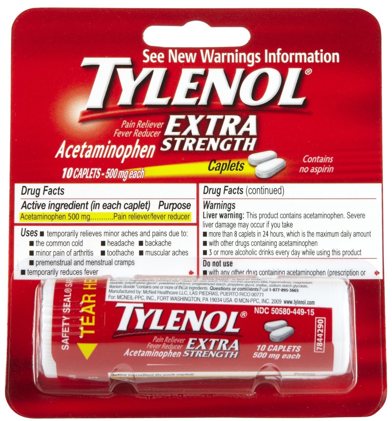 Tylenol Extra Strength Pain Reliever & Fever Reducer Caplets-10 count