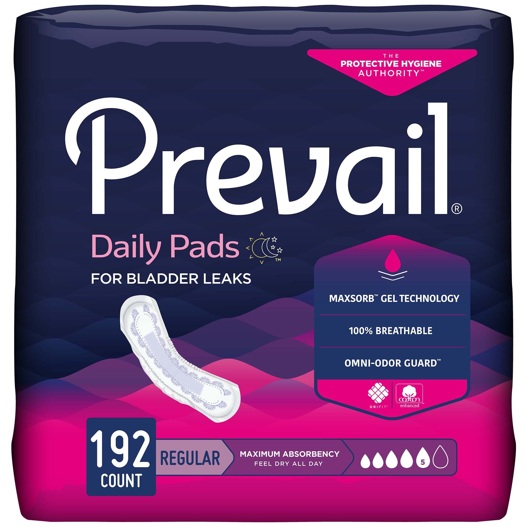 Bladder Control Pad Prevail Daily Pads 11 Inch Length Heavy Absorbency Polymer Core One Size Fits Most