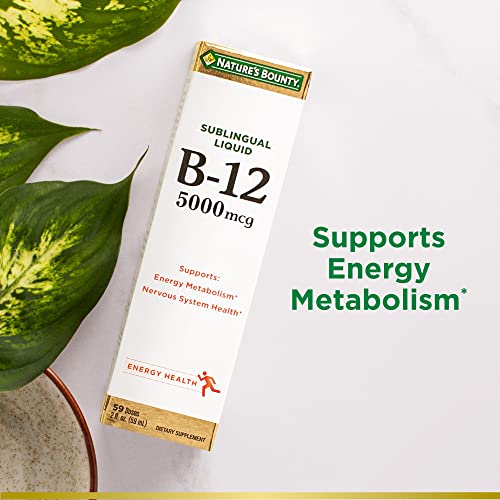 Natures Bounty Vitamin B12 5000 Mcg Sublingual Liquid, Cardiovascular Health & Cellular Energy Support, 2 Fl Oz (1 Count)
