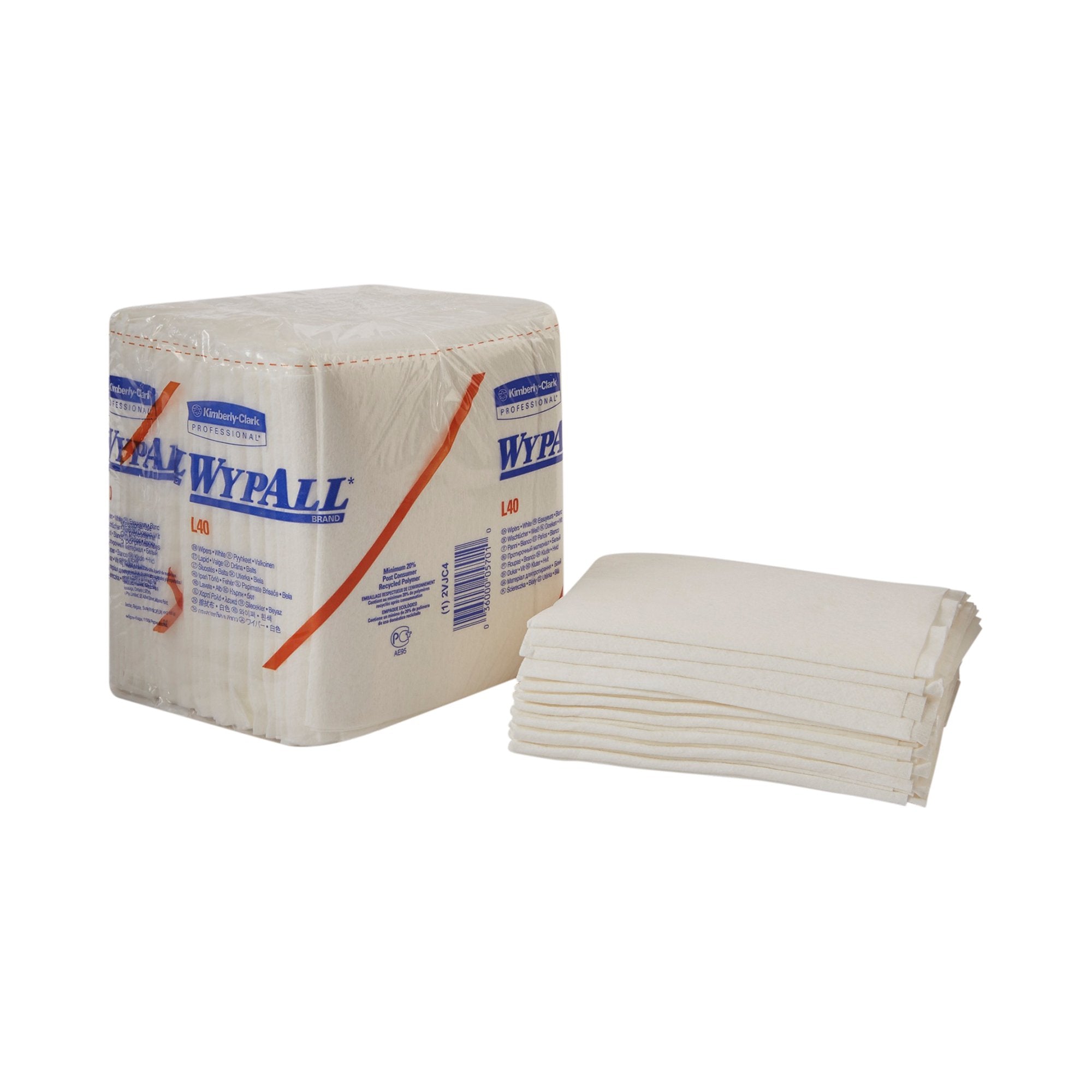 Task Wipe WypAll L40 Light Duty White NonSterile Double Re-Creped 12 X 12-1/2 Inch Disposable