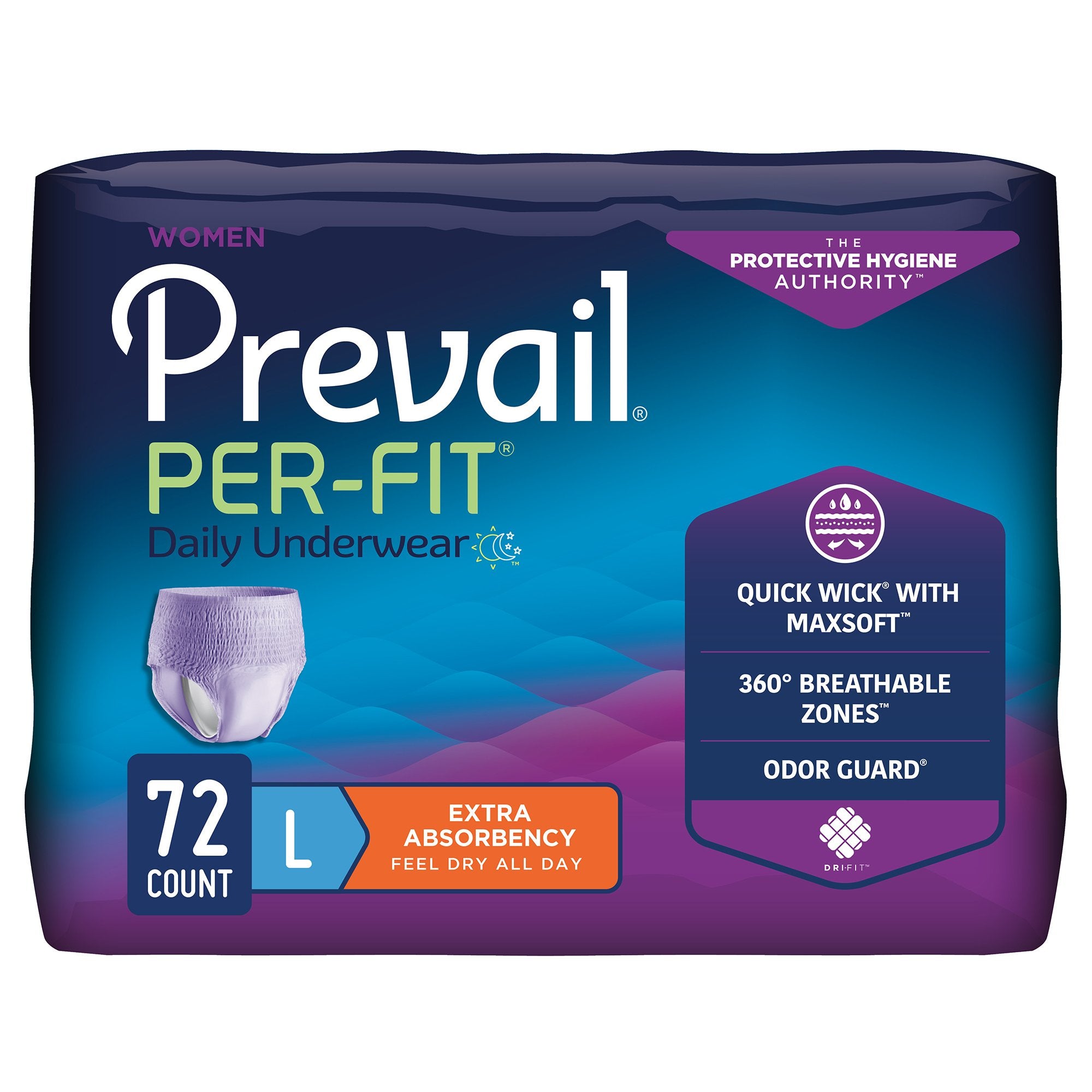 Female Adult Absorbent Underwear Prevail Per-Fit Women Pull On with Tear Away Seams Large Disposable Moderate Absorbency