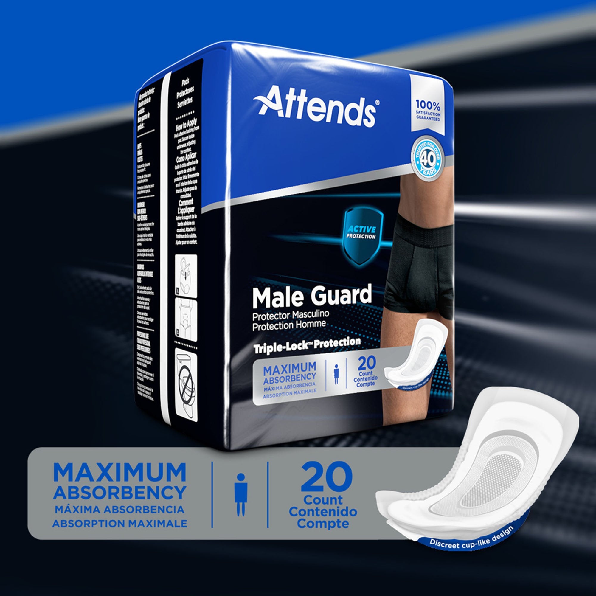 Bladder Control Pad Attends Discreet Male Guard 12-1/2 Inch Length Light Absorbency Polymer Core One Size Fits Most