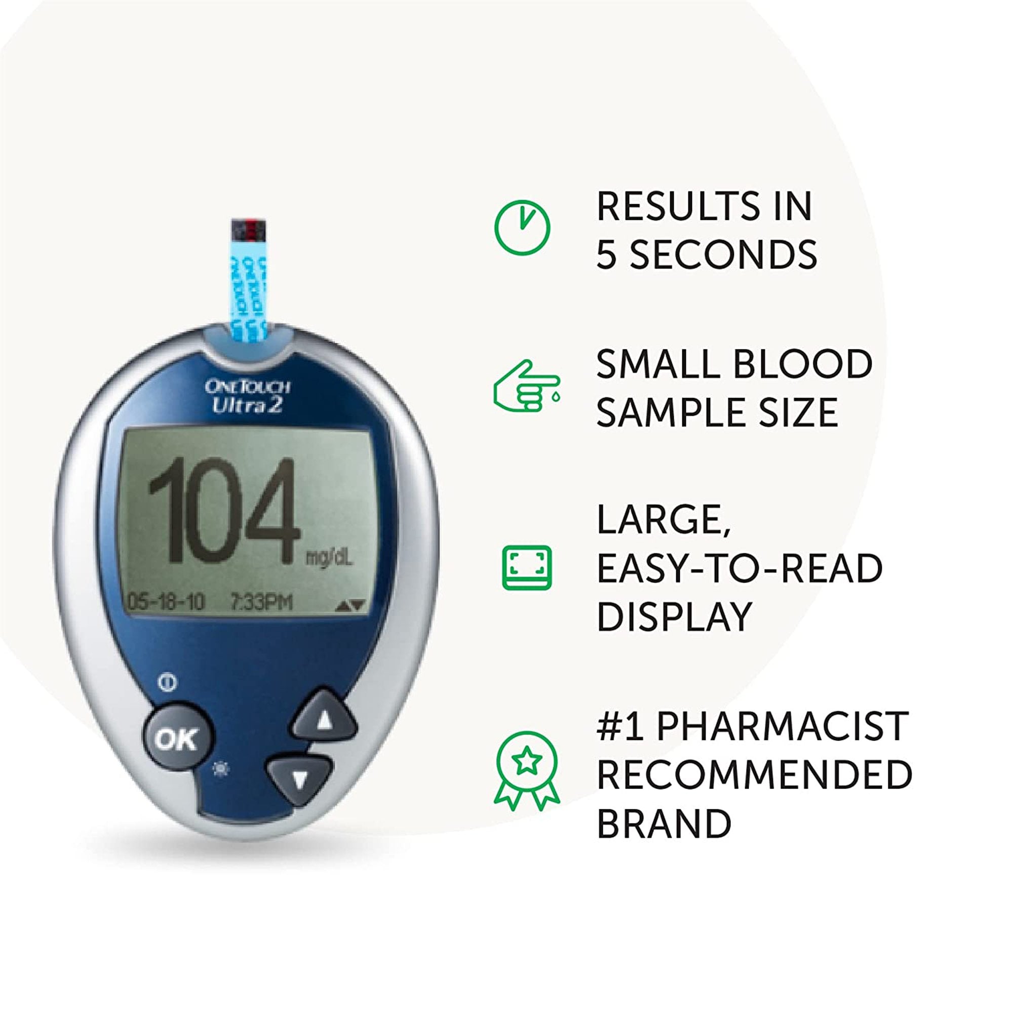 Blood Glucose Meter OneTouch Ultra 2 5 Second Results Stores up to 500 Results No Coding Required