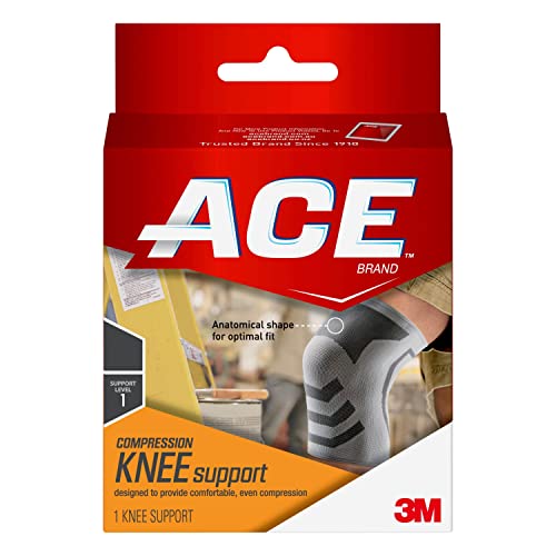 ACE Brand Compression Knee Support, Provides Support to Weak, Sore Muscles, Flexible, Comfortable, Joint Protection, ACL, Large/Extra Large, White/Gray, 1/Pack