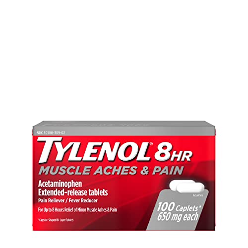Tylenol 8 Hour Muscle Aches & Pain Acetaminophen Tablets for Muscle & Back Pain, 100 Count