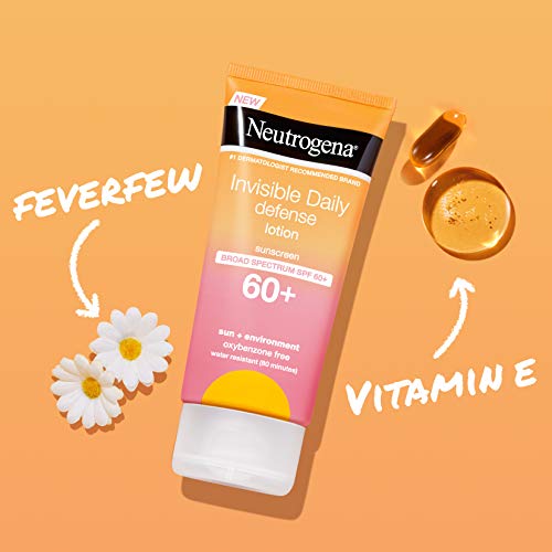 Neutrogena Invisible Daily Defense Sunscreen Lotion, Broad Spectrum SPF 60+, Oxybenzone-Free & Water-Resistant, Sun or Environmental Aggressor Protection, Antioxidant Complex, 3 Fl Oz, 3 Count