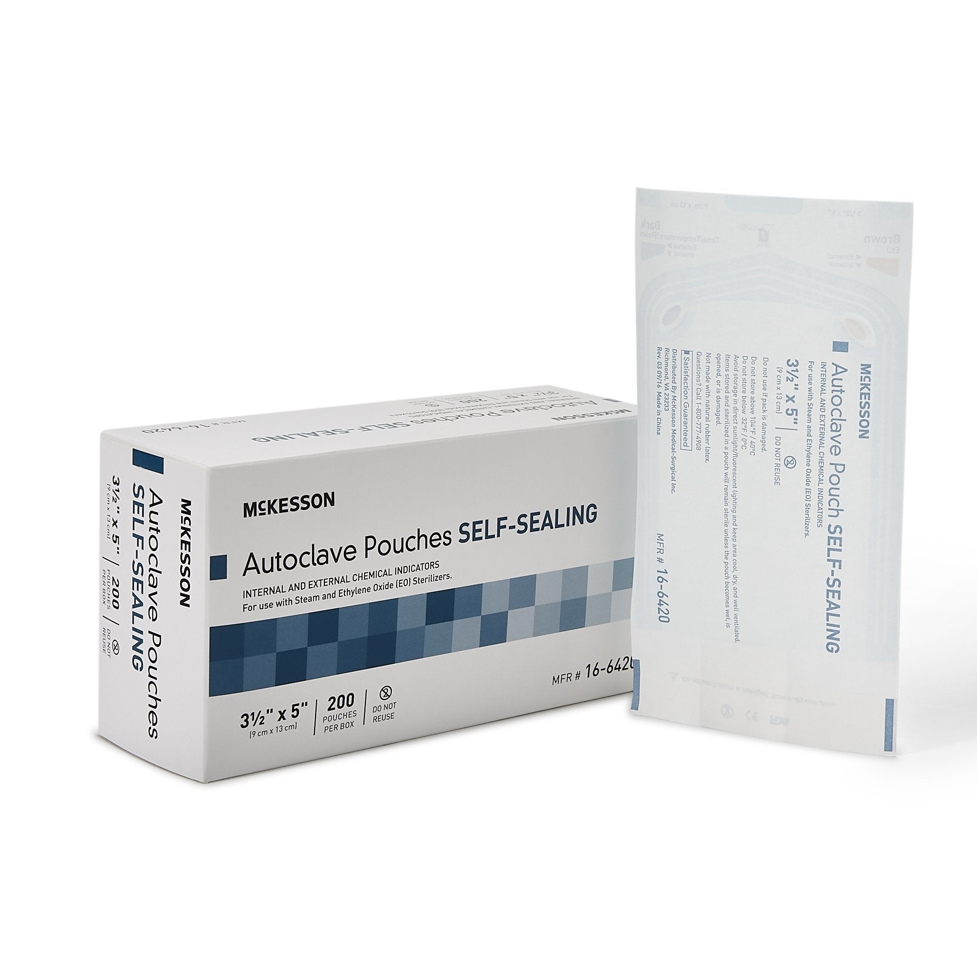 Sterilization Pouch McKesson Ethylene Oxide (EO) Gas / Steam 3-1/2 X 5 Inch Transparent Blue / White Self Seal Paper / Film