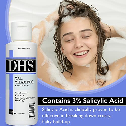DHS SAL Shampoo - Maximum Strength Shampoo for Psoriasis, Eczema, and Dandruff/Medicated Anti-Dandruff Shampoo Reduces Oil, Treats Itchy Scalp with Salicylic Acid/PBA-free, Fragrance-free / 4oz