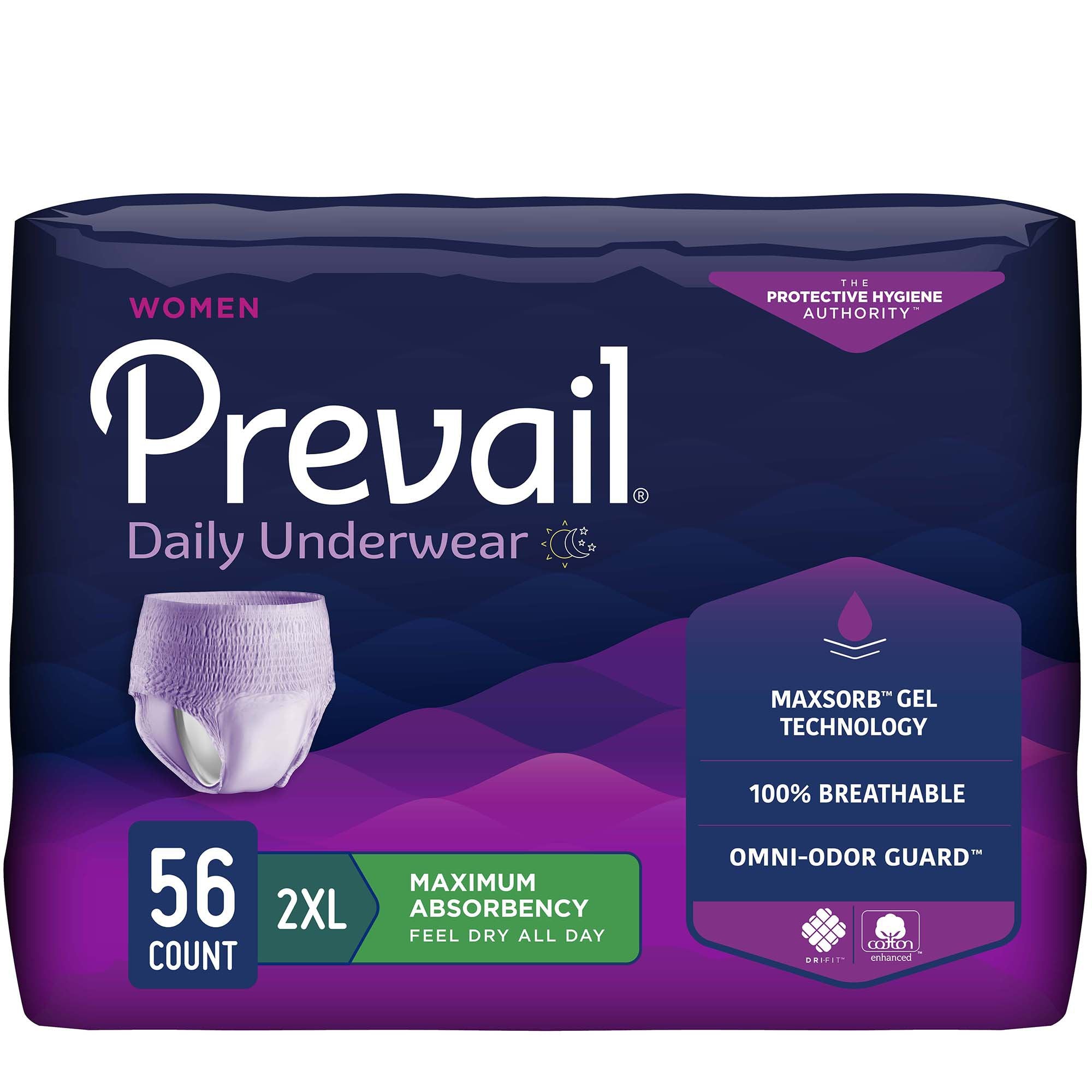 Female Adult Absorbent Underwear Prevail For Women Daily Underwear Pull On with Tear Away Seams 2X-Large Disposable Heavy Absorbency