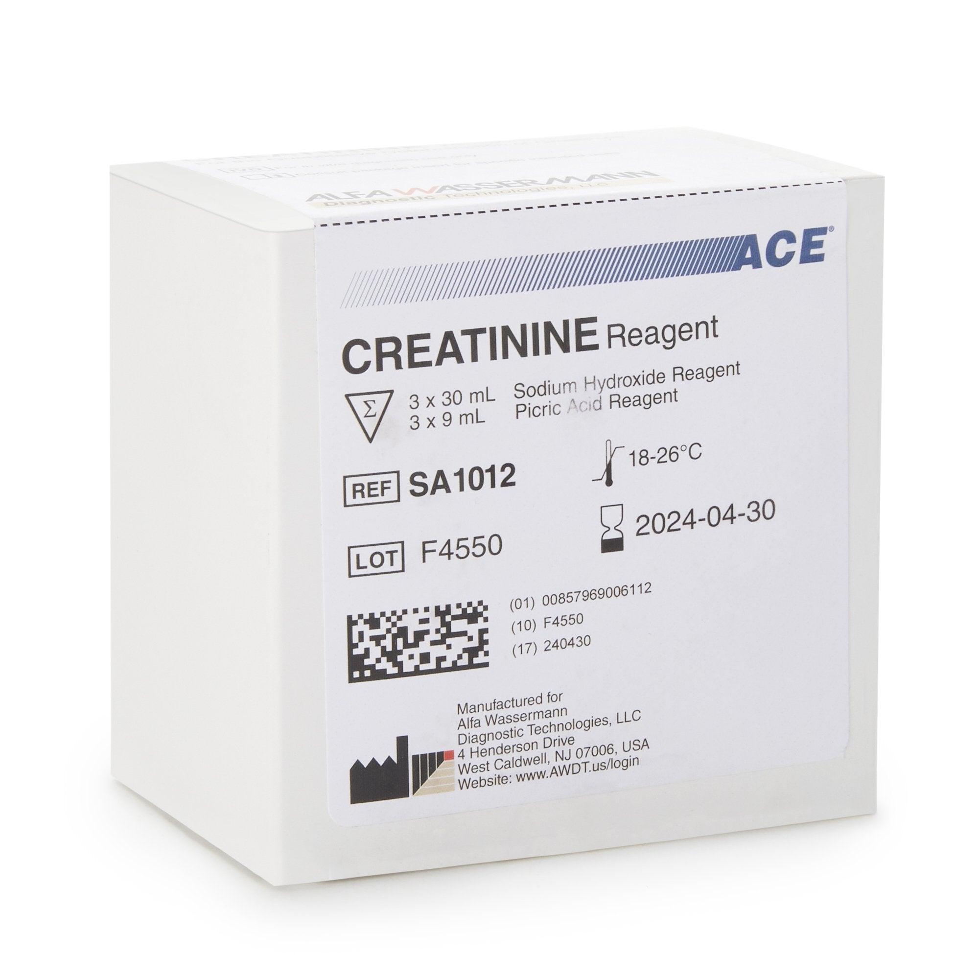 Reagent ACE Renal / General Chemistry Creatinine For ACE and ACE Alera Analyzers 560 Tests R1: 3 X 30 mL, R2: 3 X 9 mL
