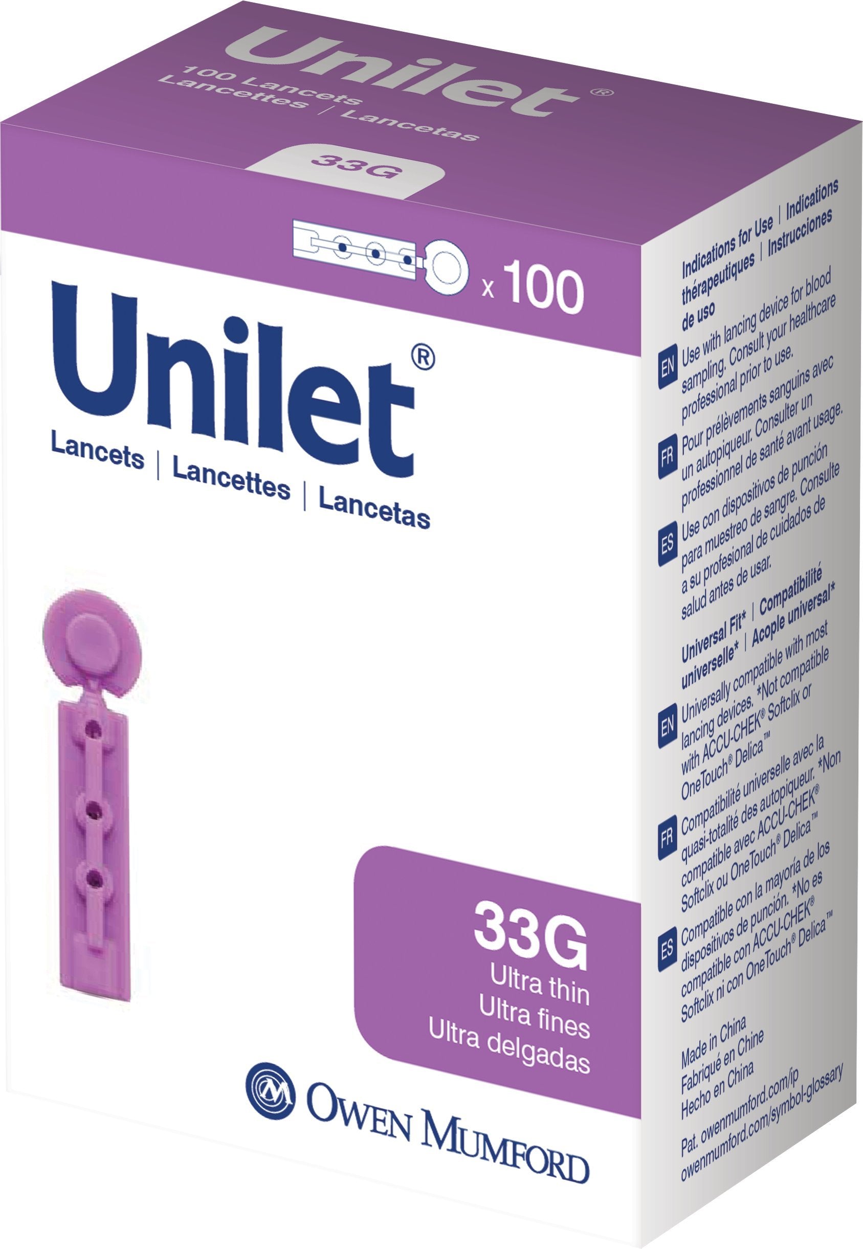 Owen Mumford Unilet Micro Thin Lancets (33G), 100 Count