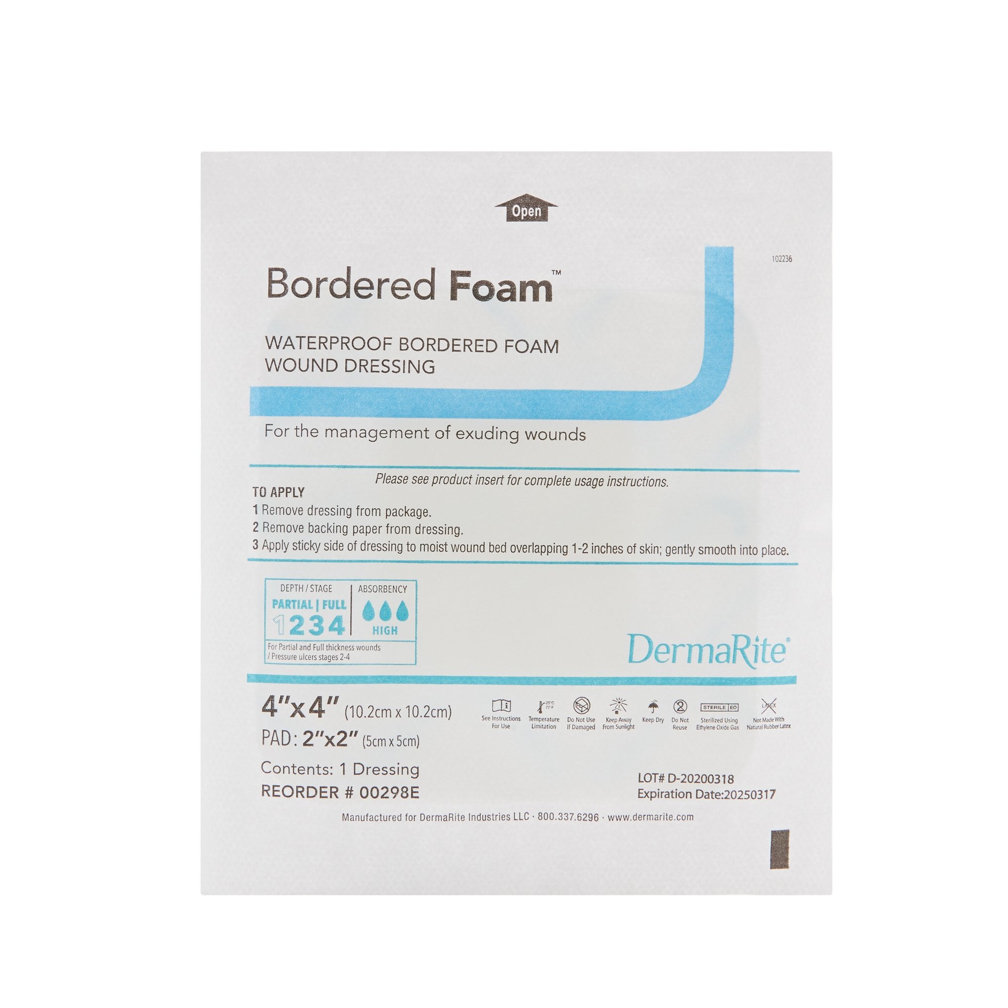 Foam Dressing BorderedFoam 4 X 4 Inch With Border Waterproof Backing Adhesive Square Sterile