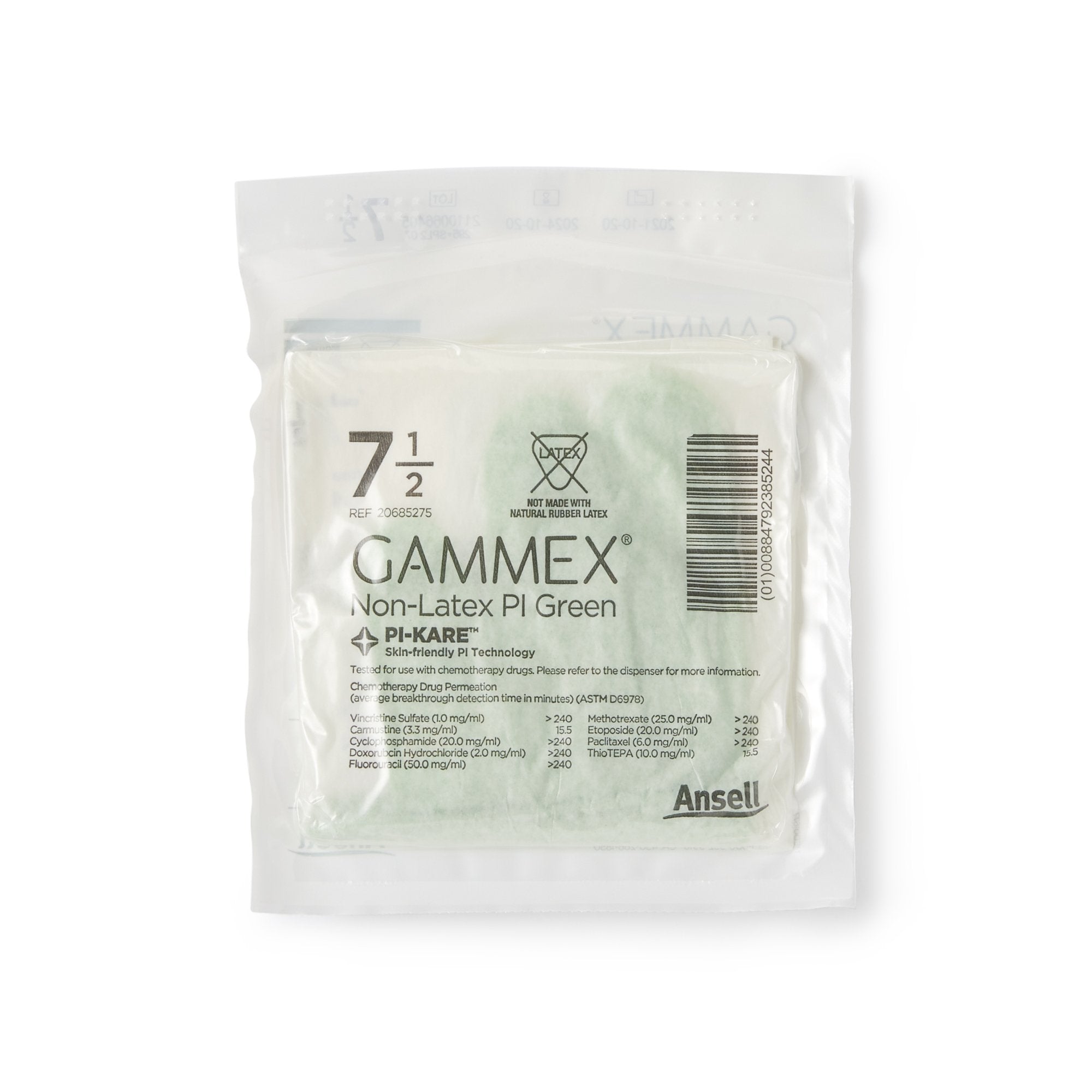 Surgical Glove GAMMEX Non-Latex PI Green Size 7.5 Sterile Polyisoprene Standard Cuff Length Micro-Textured Light Green Chemo Tested