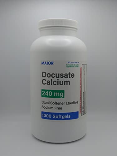 Major Pharmaceuticals Docusate Calcium 240mg Stool Softener Laxative Sodium Free 1000 Softgels NDC 0904-6997-80 Treat Occasional Constipation (Pack of 1)