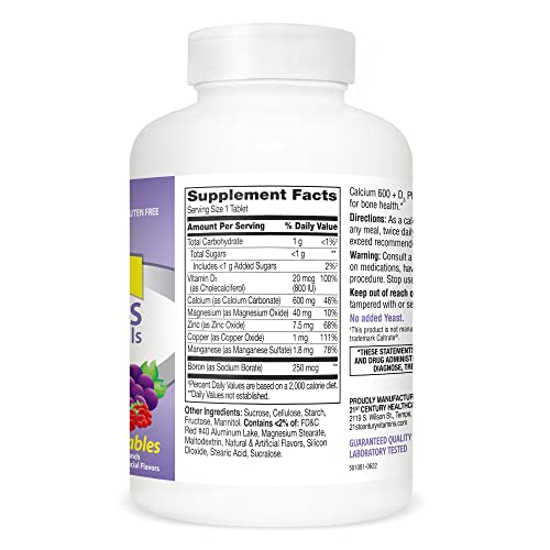 21st Century Vitamins Calcium 600 mg + D Chewables, Fruit Punch, 75 ct