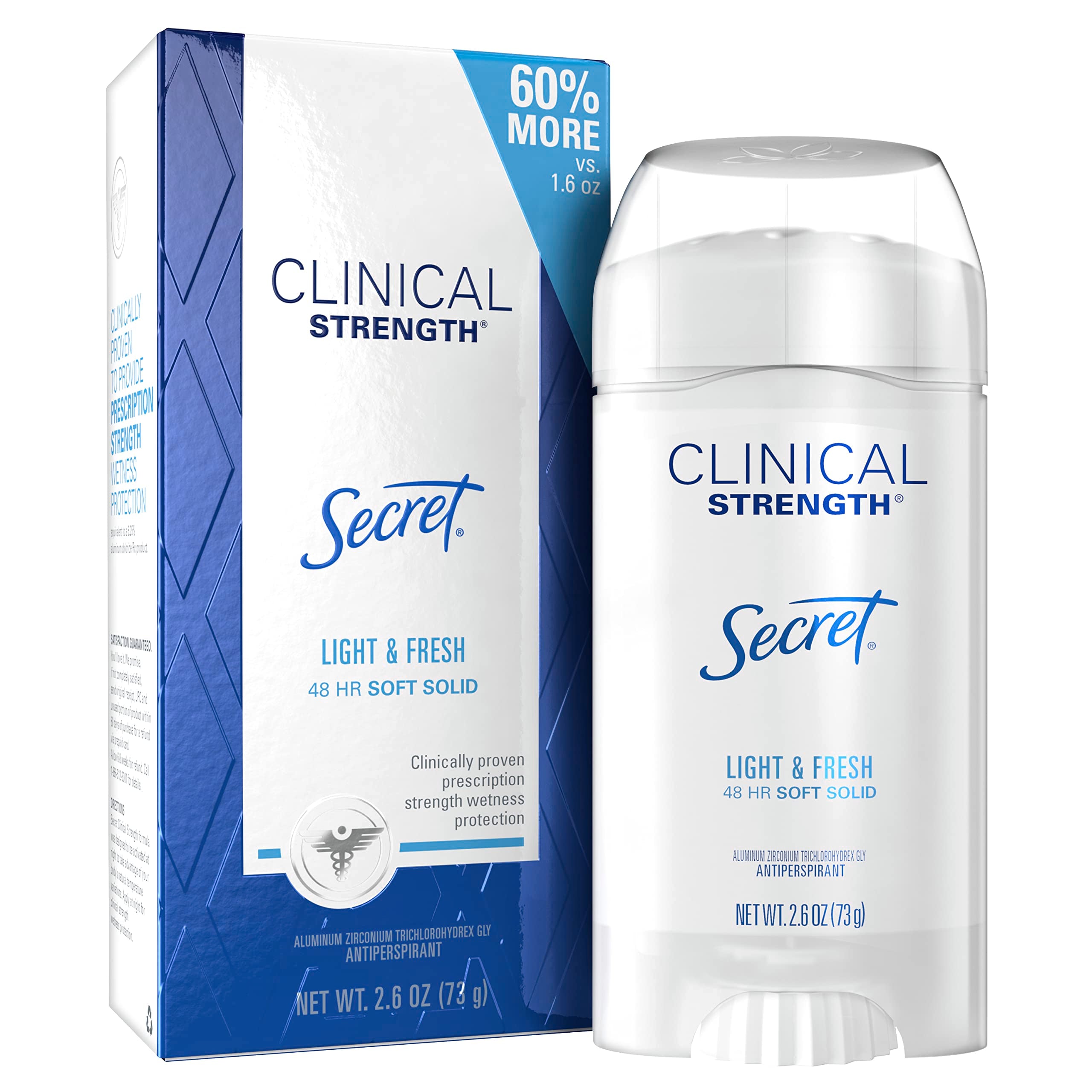 Secret Antiperspirant and Deodorant for Women Clinical Strength Soft Solid Light and Fresh 2.6 Oz