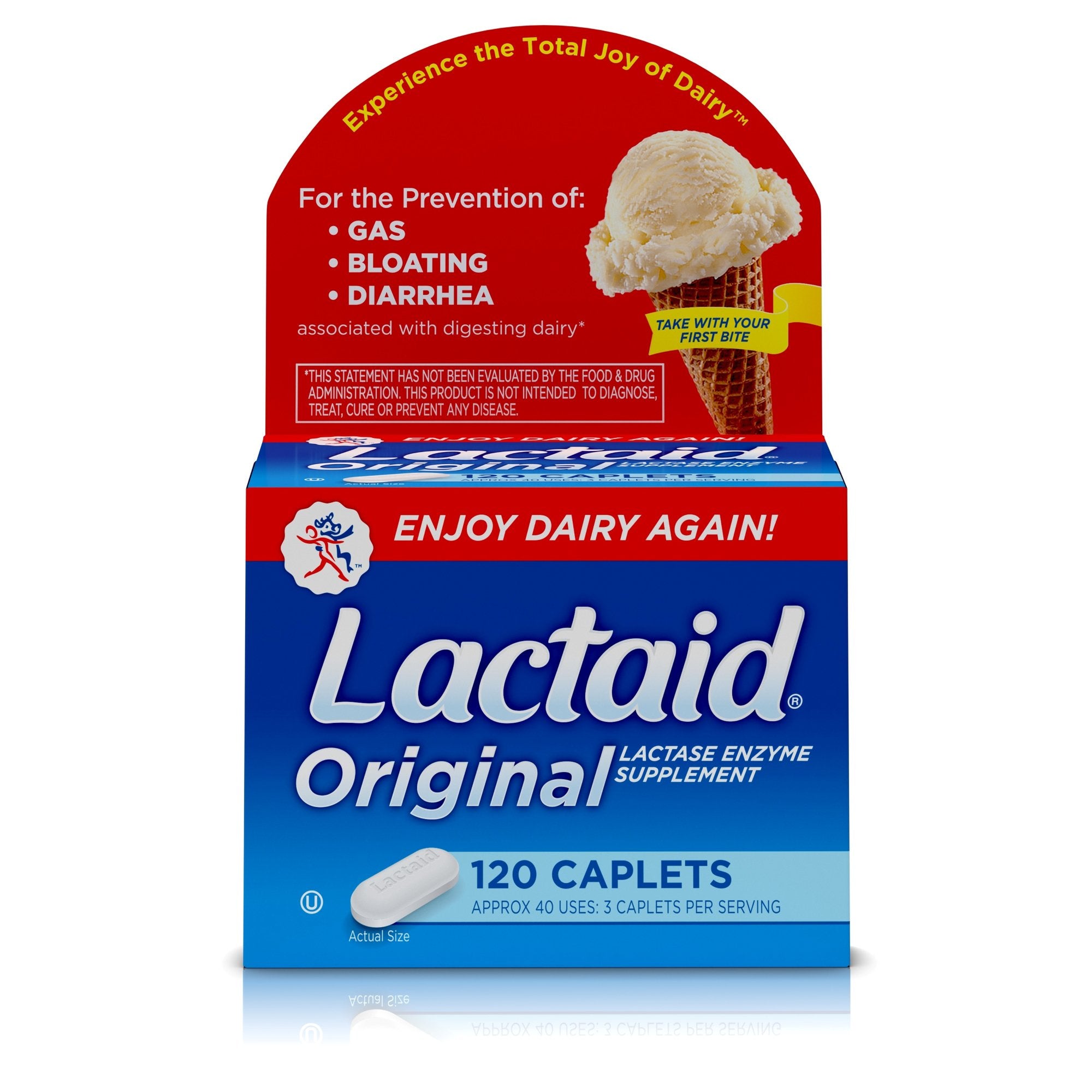 Dietary Supplement Lactaid Original Lactase Enzyme 3300 IU Strength Tablet 120 per Box Unflavored