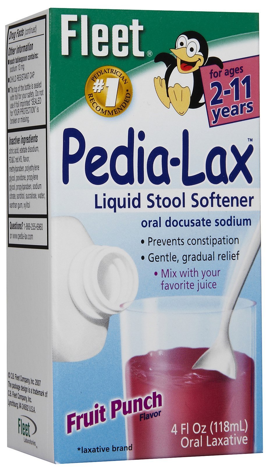 Fleet Pedia Lax Liquid Stool Softener, Fruit Punch, 4 oz
