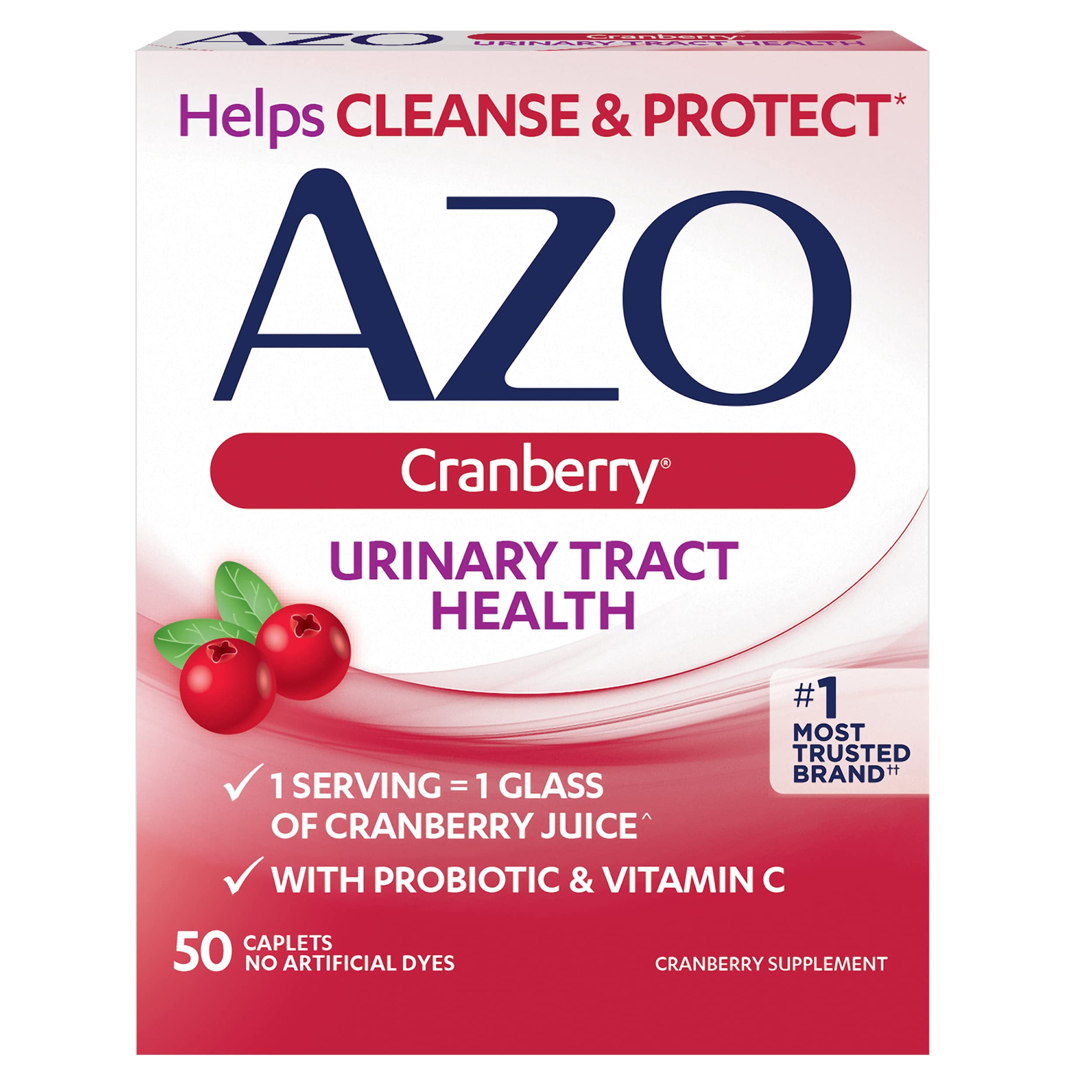 AZO Cranberry Urinary Tract Health Supplement, 1 Serving = 1 Glass of Cranberry Juice, Sugar Free Cranberry Pills, 50 Count