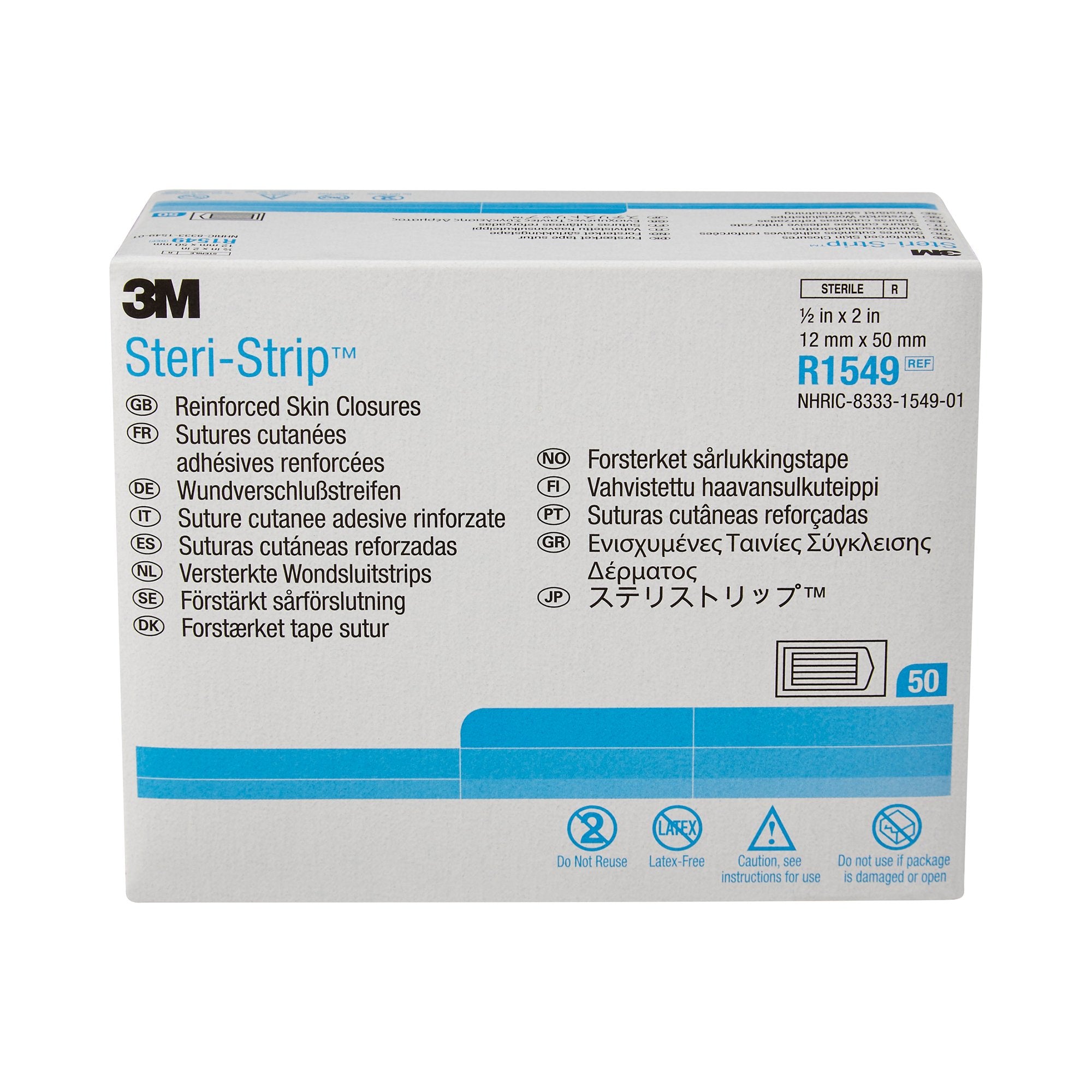 Skin Closure Strip Steri-Strip 1/2 X 2 Inch Nonwoven Material Reinforced Strip White