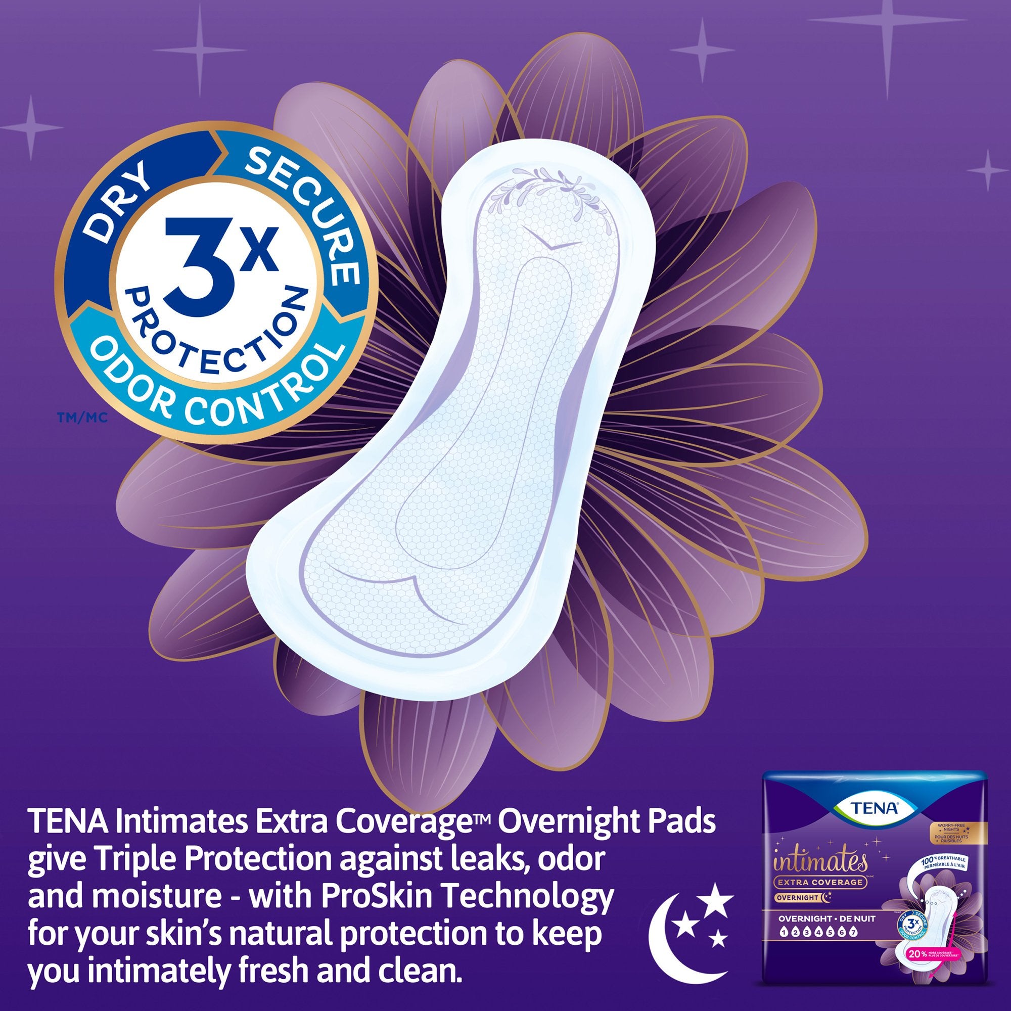 Bladder Control Pad TENA Intimates Overnight 16 Inch Length Heavy Absorbency Superabsorbant Core One Size Fits Most