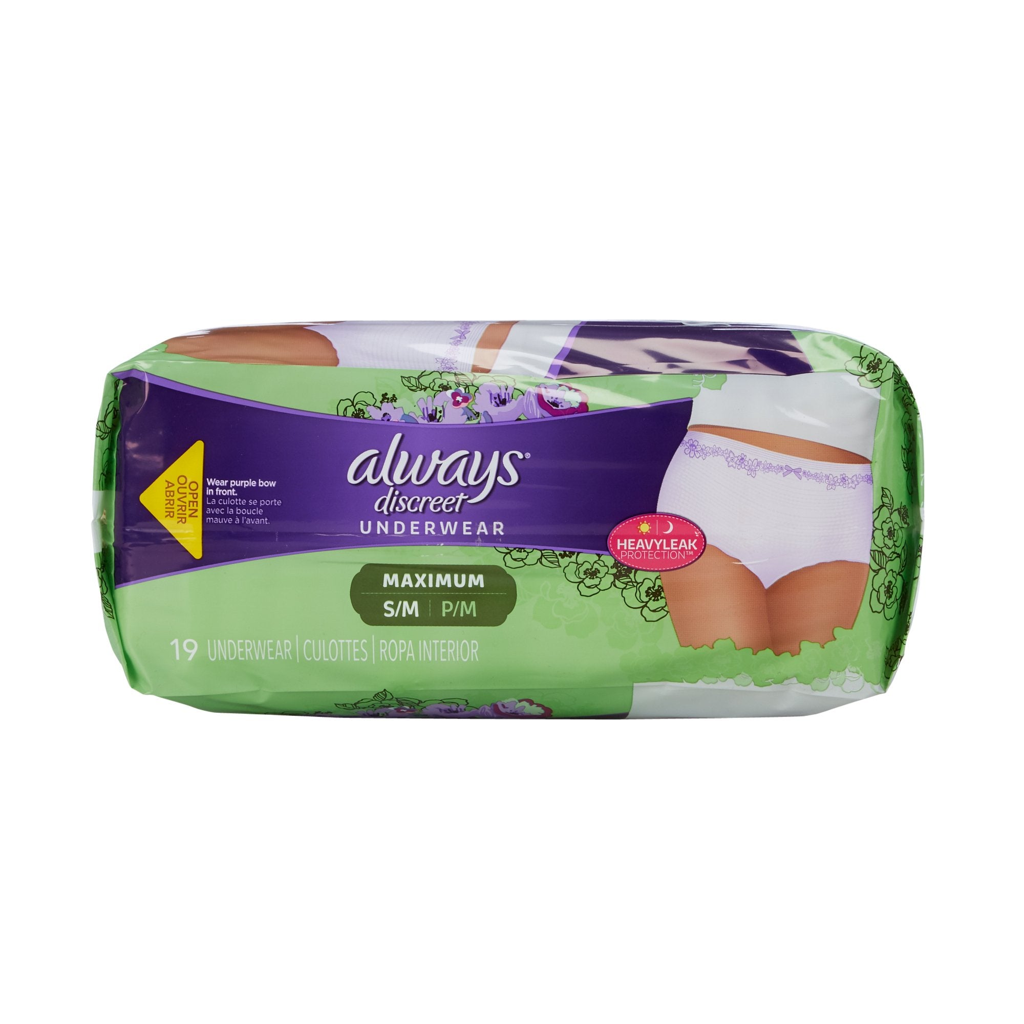 Female Adult Absorbent Underwear Always Discreet Pull On with Tear Away Seams Small / Medium Disposable Heavy Absorbency