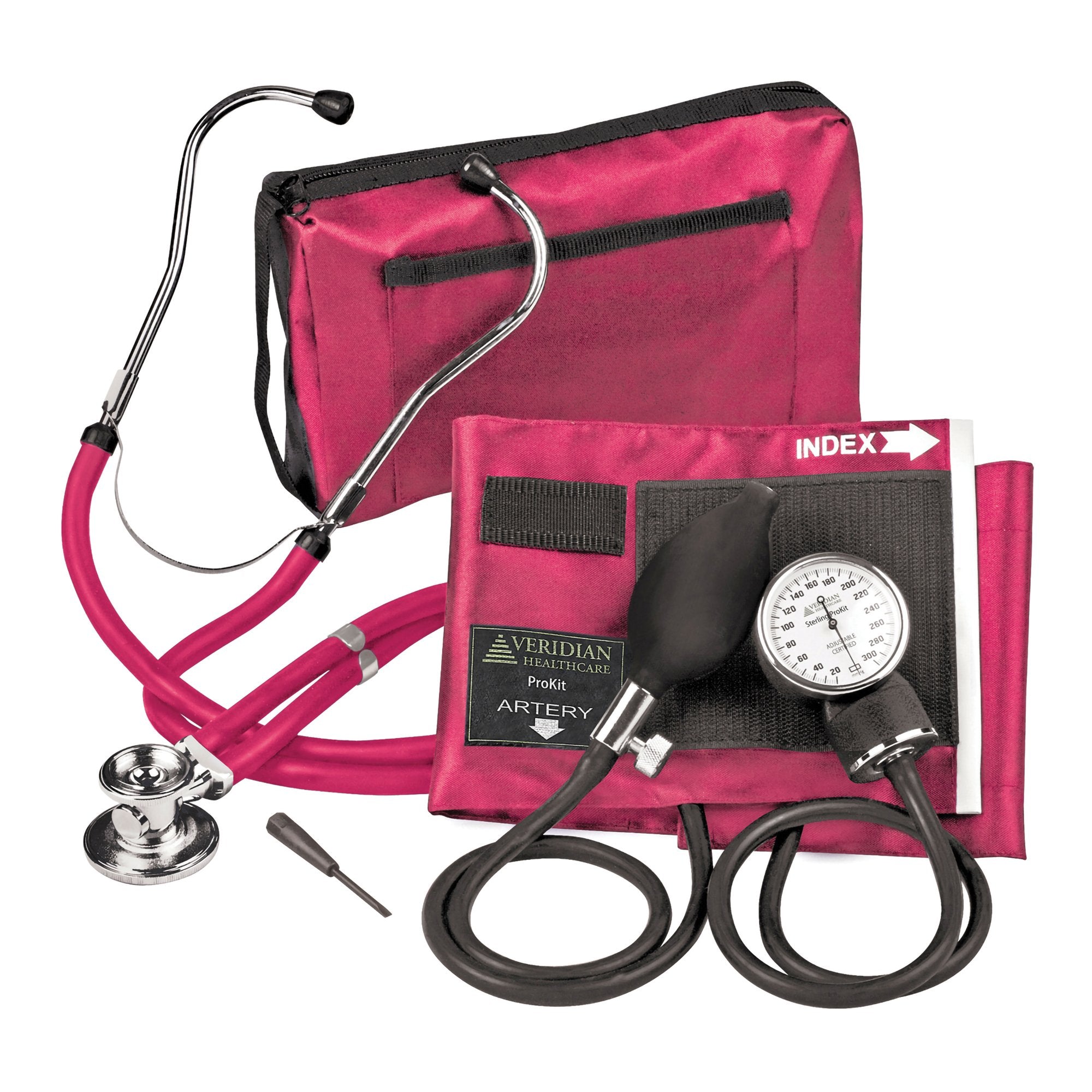 Aneroid Sphygmomanometer Unit w/ Stethoscope Veridian Adult Cuff Nylon Cuff Palm Aneroid