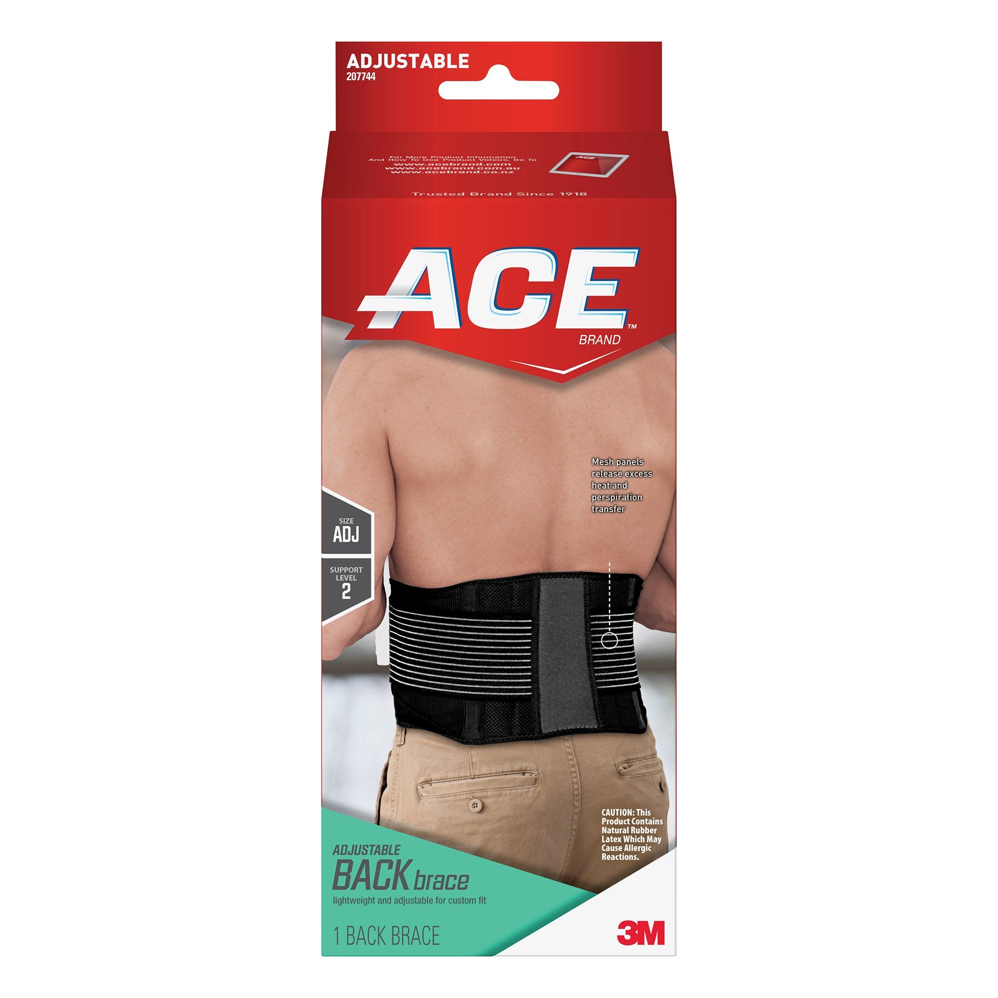Back Support Ace One Size Fits Most Hook and Loop Closure Up to 48 Inch Waist Circumference Adult
