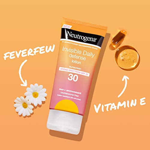Neutrogena Invisible Daily Defense Sunscreen Lotion, Broad Spectrum SPF 30, Oxybenzone-Free & Water-Resistant, Sun & Environmental Aggressor Protection, Antioxidant Complex, 3.0 fl. oz