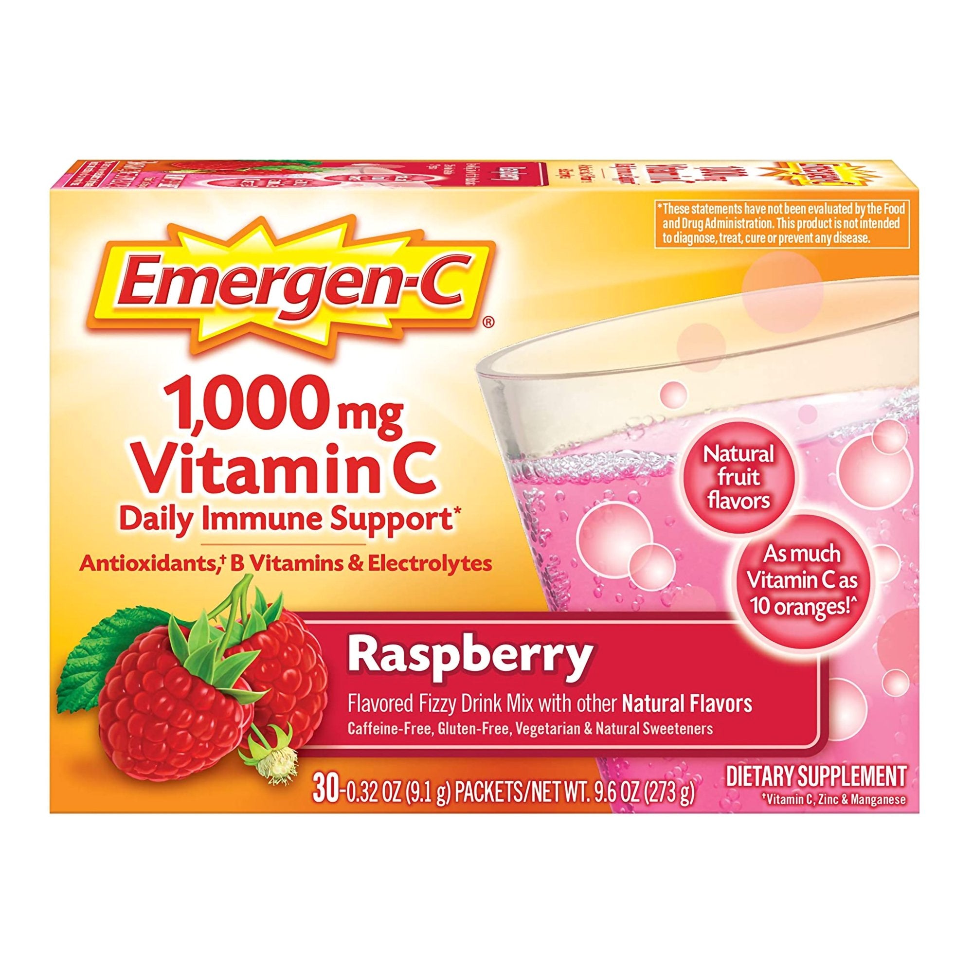 Oral Supplement Emergen-C Daily Immune Support Raspberry Flavor Powder 0.30 oz. Individual Packet