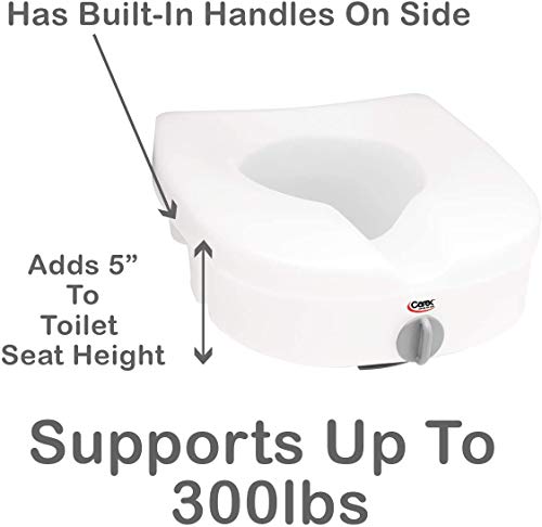 Carex E-Z Lock Raised Toilet Seat, Adds 5 Inches to Toilet Height, Elderly and Handicap Toilet Seat with Handles - 5 Inch Toilet Seat Riser with Arms - Fits Most Toilets