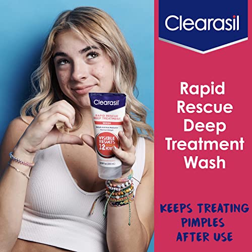 Clearasil Rapid Rescue Deep Treatment Acne Face Wash, Maximum Strenght with 2% Salicylic Acid Acne Medication, Acne Facial Cleanser, 6.78 fl oz