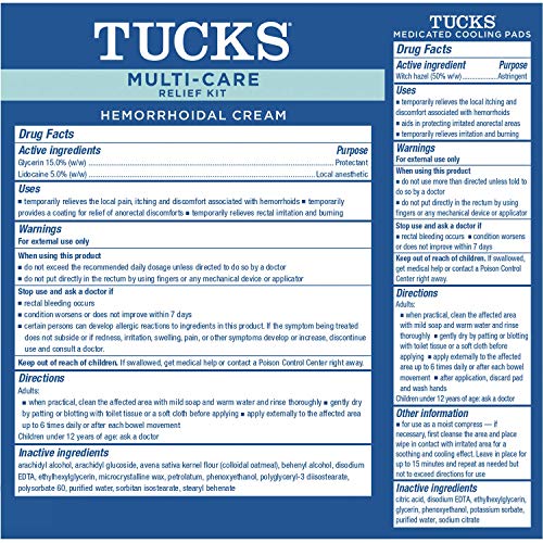 Tucks Multi-Care Relief Kit  40 Count Witch Hazel Pads & 0.5 oz. Lidocaine Cream - Hemorrhoid Pads with Witch Hazel, Protects from Irritation, Hemorrhoid Treatment, Medicated Pads Used by Hospitals