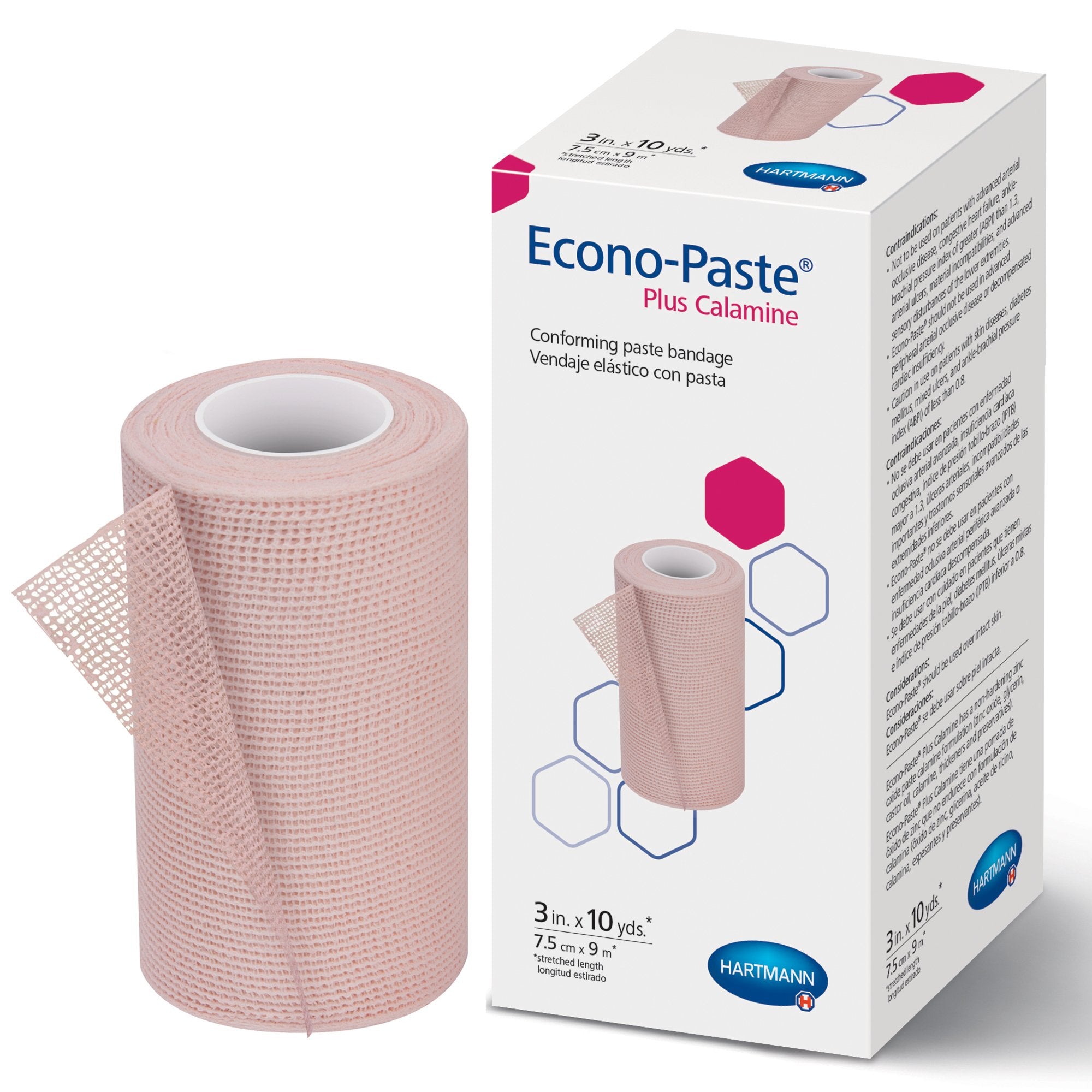 Unna Boot Bandage Econo-Paste Plus Calamine 3 Inch X 10 Yard Knitted Gauze Zinc Oxide Paste / Calamine NonSterile