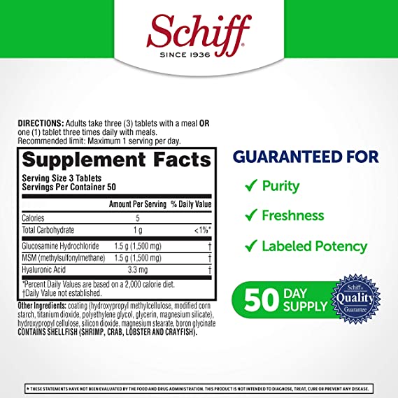 Schiff MSM and Hyaluronic Acid Glucosamine Plus Joint Supplement - 1500mg (150 Count)