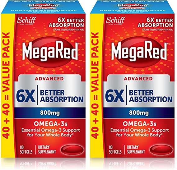 MegaRed Advanced 6X Absorption Omega 3 Fish Oil Supplement - 800mg(80 Count)