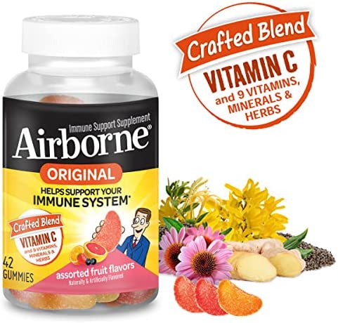 Airborne Assorted Fruit Flavored Vitamin C and Minerals & Herbs Immune Support Supplement Gummies - 750mg