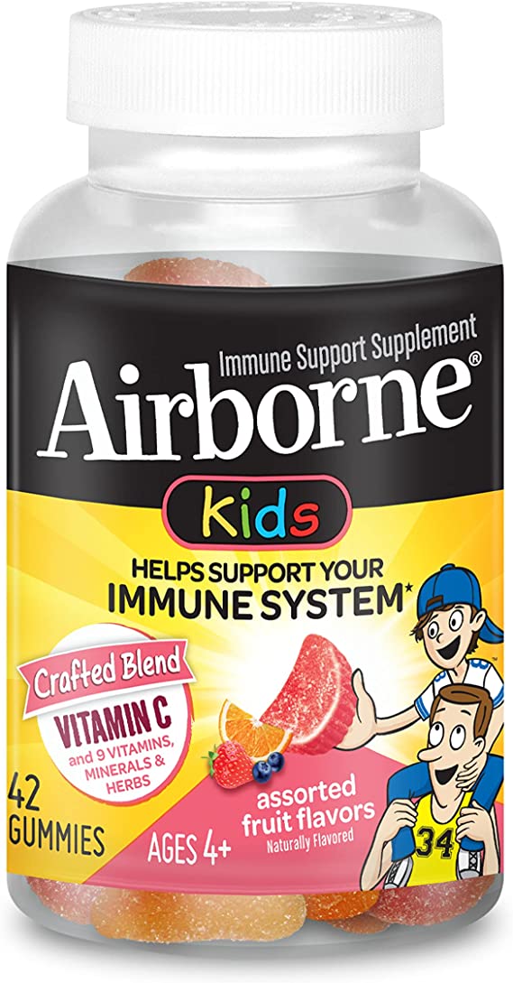 Airborne Assorted Fruit Flavored Vitamin C 500mg Kids Immune Support Supplement Gummies - 42 Count
