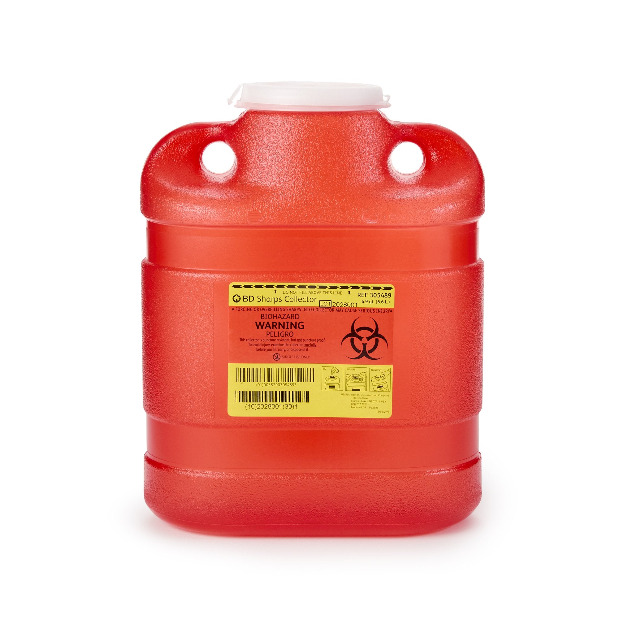 Sharps Container BD Red Base 11-1/2 H X 9-2/5 W X 5-3/10 D Inch Vertical Entry 1.725 Gallon