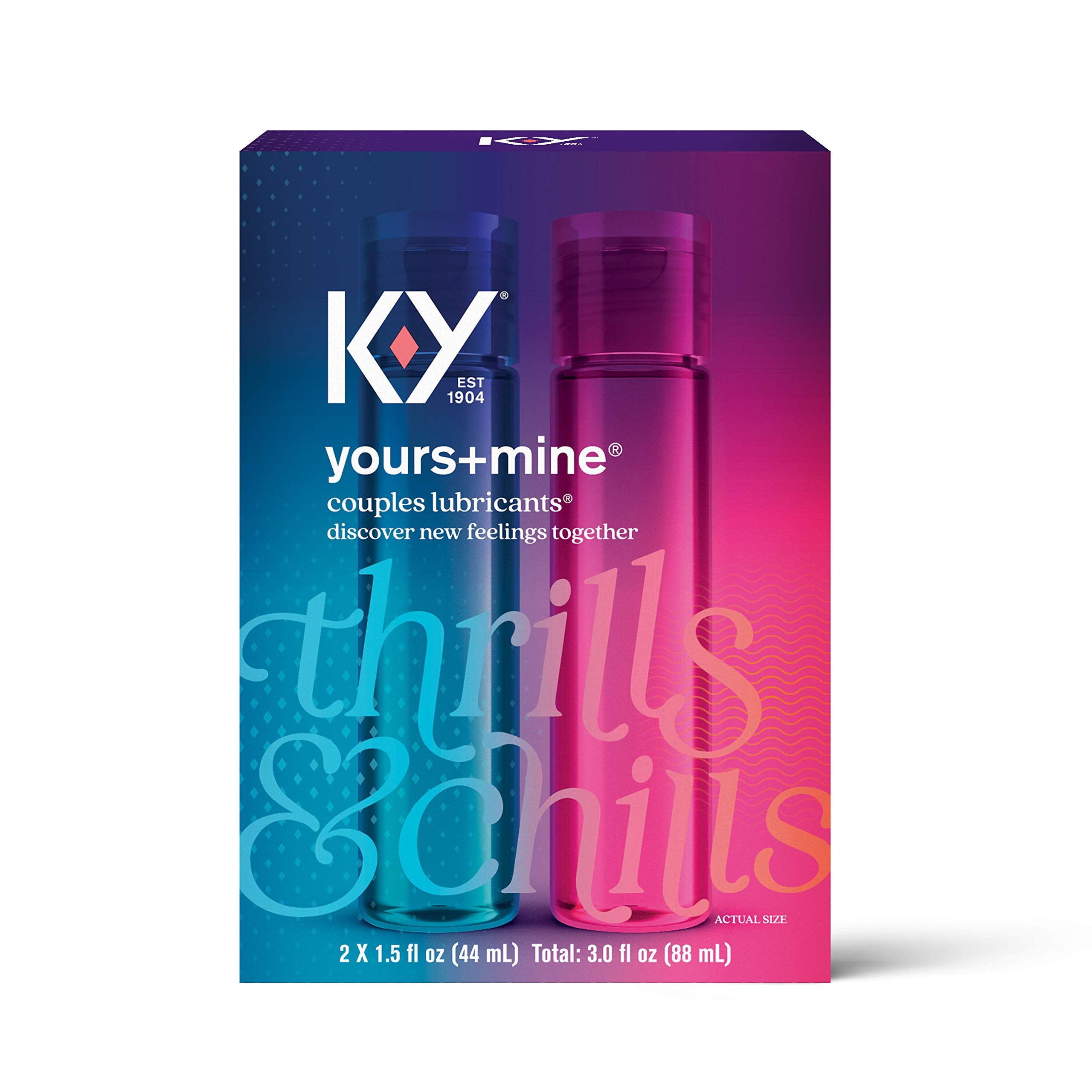 K-Y Yours + Mine Couples Lubricant, Adult Toy Friendly Personal Lubricant & Intimate Gel for Couples, Men, Women, Sex Lube, Clear, 2 x 1.5 Fl Oz, 2 count (Pack of 1)
