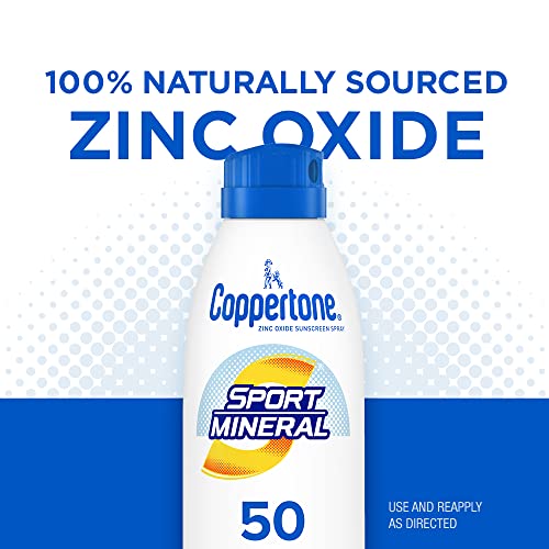 Coppertone SPORT Sunscreen Spray SPF 50, Zinc Oxide Mineral Sunscreen, Water Resistant Spray Sunscreen SPF 50, 5 Oz Spray