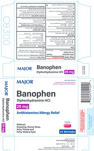 Major Banophen Antihistamine / Allergy Relief Diphenhydramine HCl 25 mg - 24 Minitabs